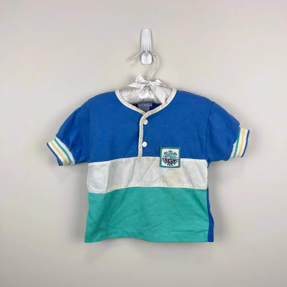 Vintage Carter's Color Block Save Our Seas T-Shirt & Shorts Set 24 Months USA